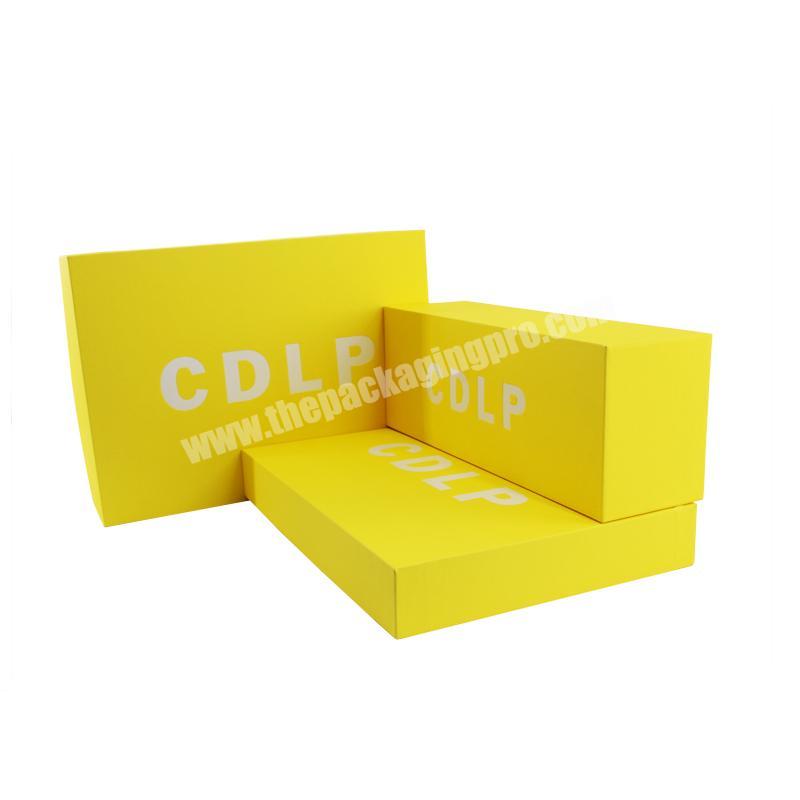 Fancy design yellow color packaging paper gift box for clothing with custom logo