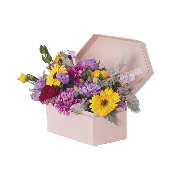 Fancy pink cardboard sexangle flower hat box