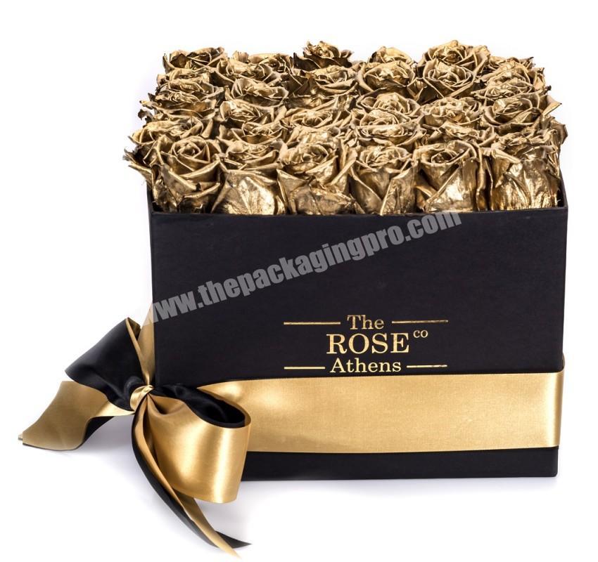 Fancy square rigi cardboard empty flower packaging rose box luxury waterproof flower boxes