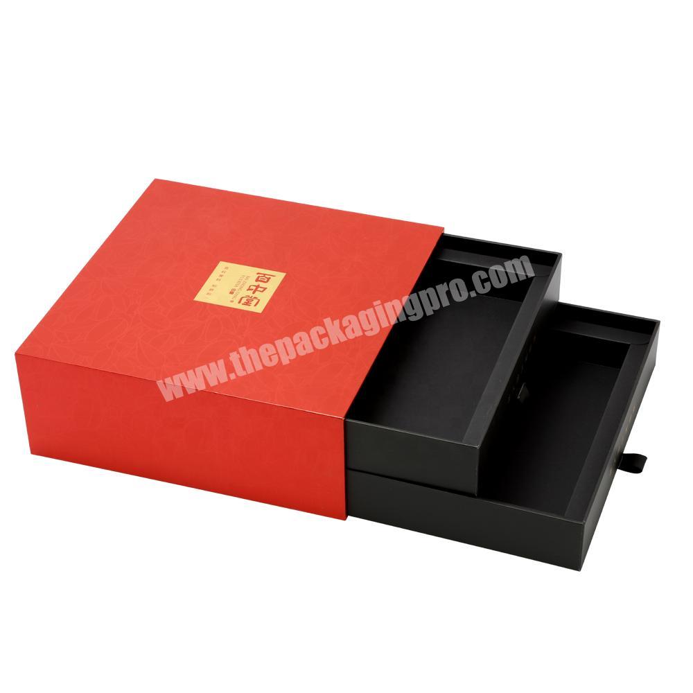 Fashion Custom Printed Logo Multilayer Drawer Rigid Paper Gift Box with Ribbon for Different Flavors of  Tea