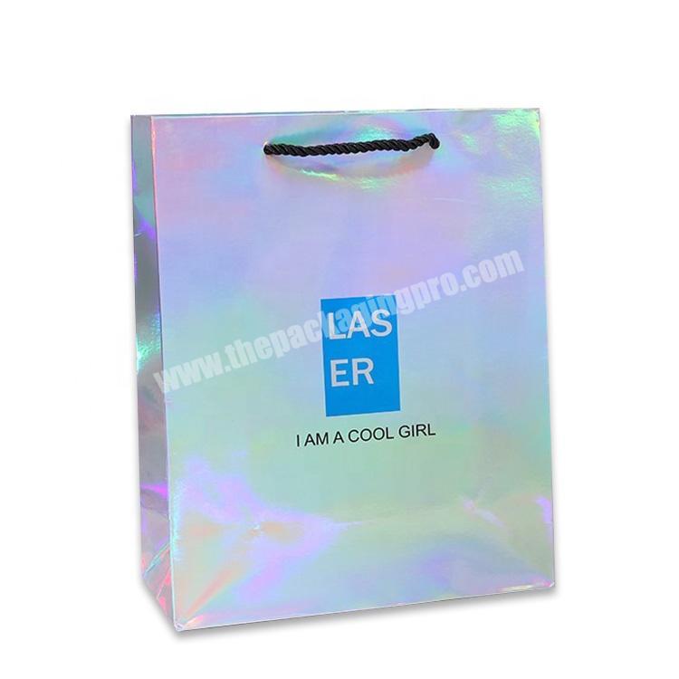 Fashion Custom Printing Logo Clothing Packaging Wedding Party Gift Carrier Paper Bag Holographic Paper Shopping Bag