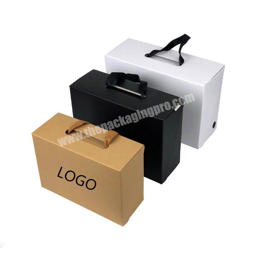 Fashion Design Free Logo Print Strong Mailer Clothes Packaging Sports Shoes Box with Ribbon Handle