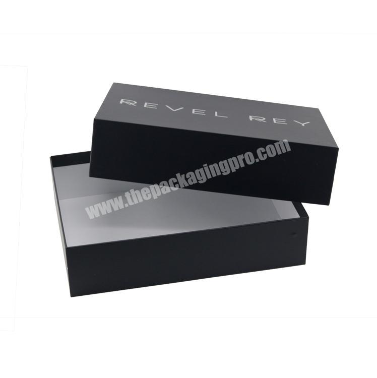 Fashion Luxury White Logo Foil Black Lid and Base Cardboard Clothing Packaging Custom