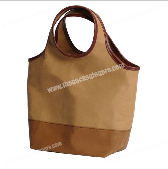 Fashion Washable brown paper bag with zipper