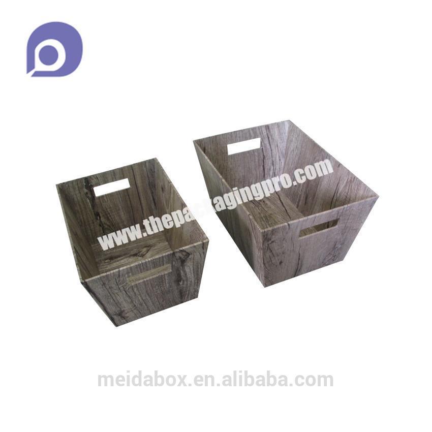 Fashionable wood grain paper cardboard storage basket home decor