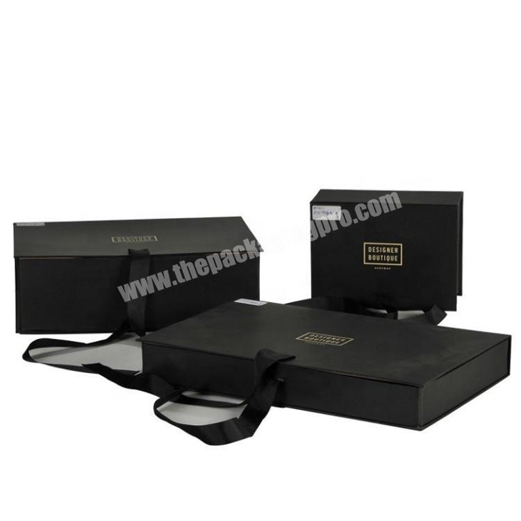 Flat Collapsible Black Carton Box Luxury UV Label Cardboard Magnetic Closure Gift Box