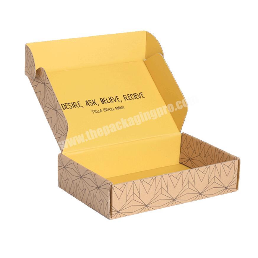 Flat pack E flute corrugated paper carton packaging boxes shipping mailer box yellow gift box packaging for clothing scarf