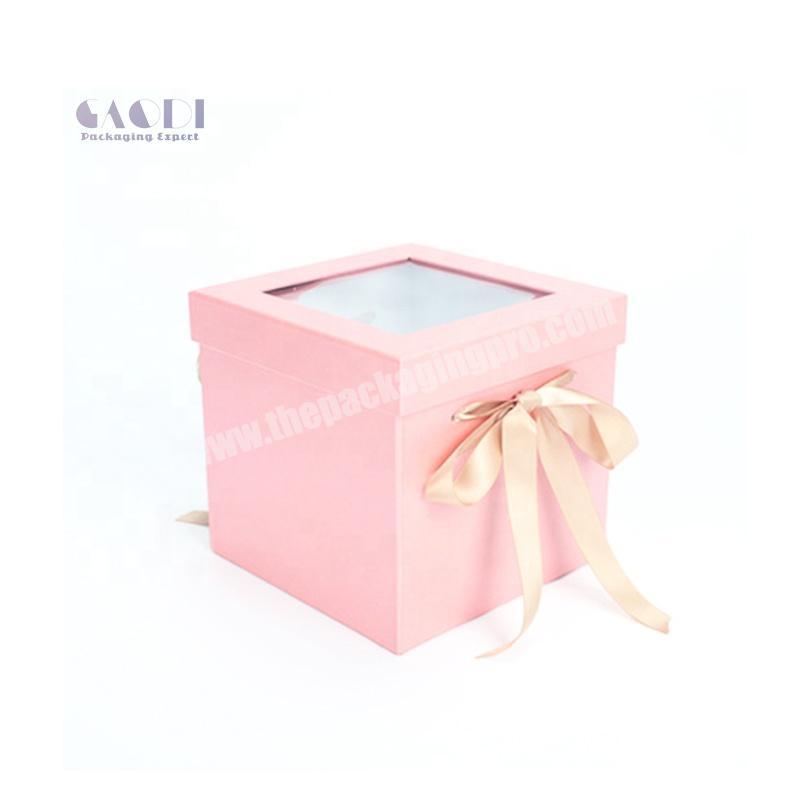 Florist'S Favorite Luxury Customized Size Square Shape Pink Color Cardboard Flower Packaging Gift Box