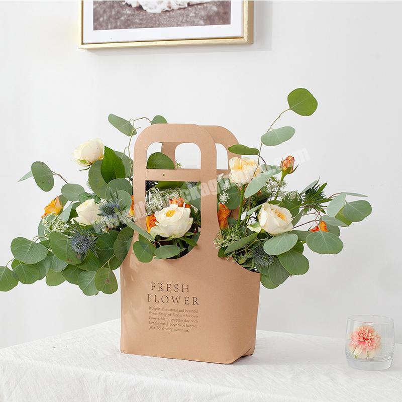 Flower Shop Hot Sale Cheaper Kraft Paper Flower Packaging Box Portable Packaging Bag Carry Flower Basket For Lover