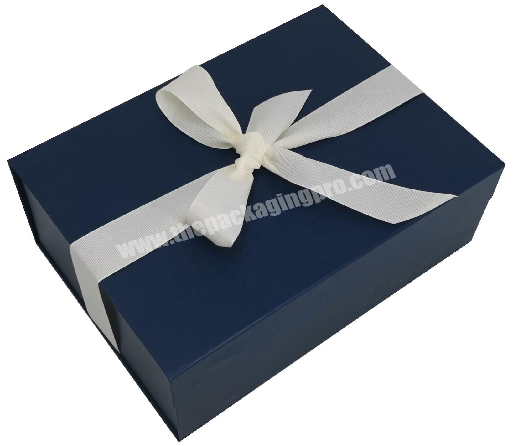 Foldable Blue Cardboard Gift Packaging Box With Ribbon