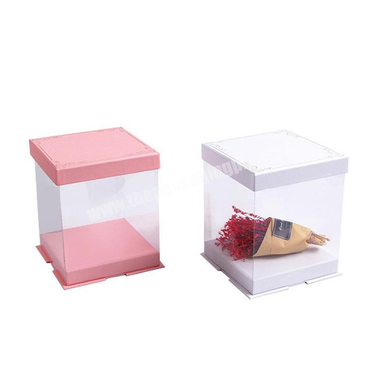 foldable flower square paper box with pvc window