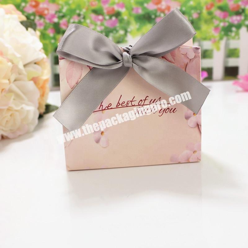 Foldable Gift Cardboard Paper Flat Folding Packaging Collapsible Box with ribbon