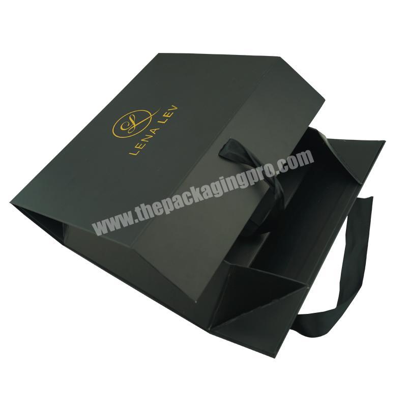 Foldable Magnet Premium Paper Packaging Folding Boxes Closure Custom Logo Black Cardboard Rigid Magnetic Gift Box
