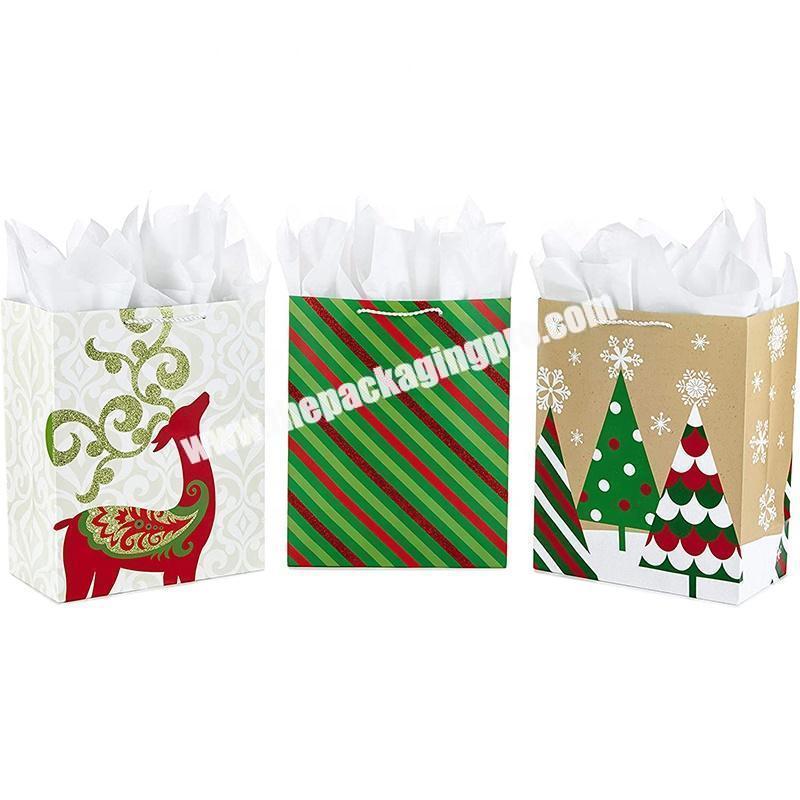 Folding packaging paper christmas gift bags with handle