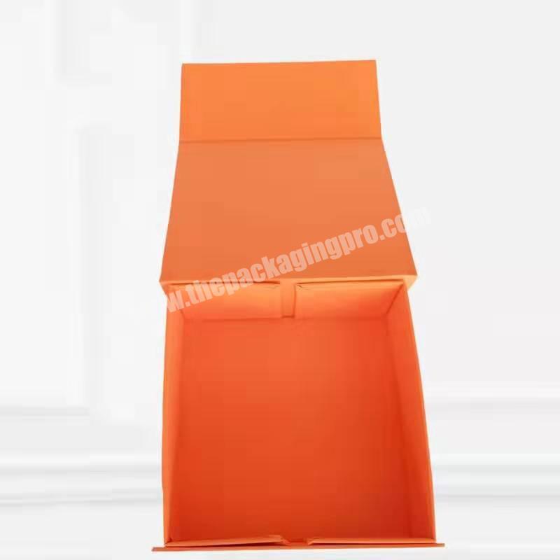 Folding packing box with magnetic orange color paper flat folding box for clothes