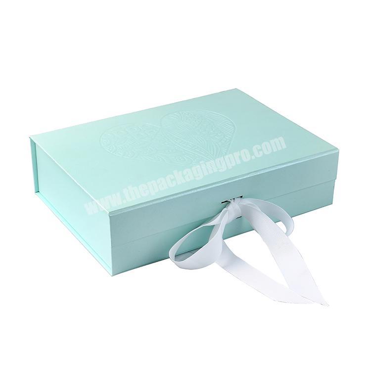 Folding Wedding Gift Paper Box Magnetic Flip With Ribbon Tie