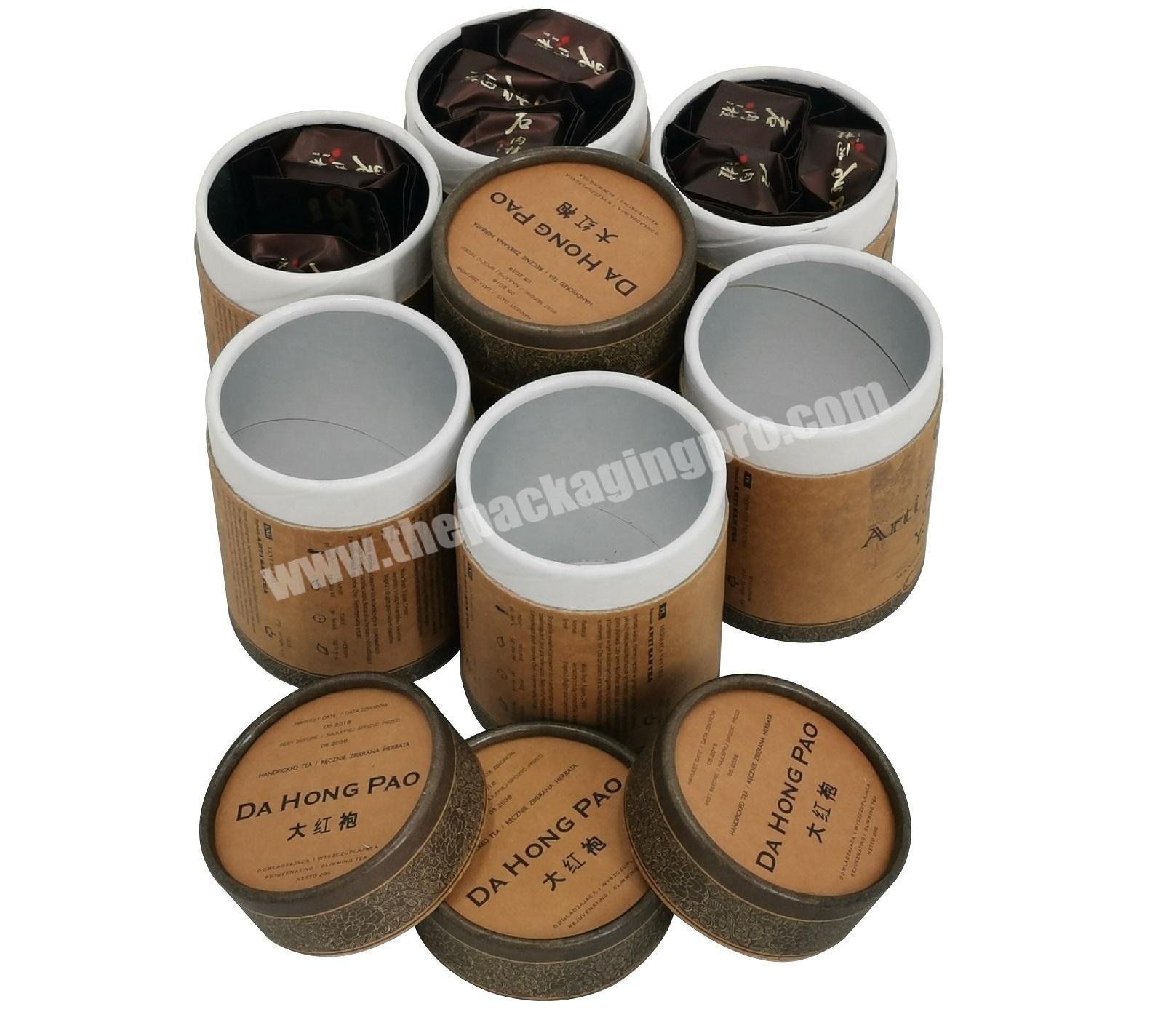 Food Grade Aluminum Foil Liner Wuyi Rock Tea Da Hong Pao Packing Cylinder Canister Rolled Edge Paper Tube