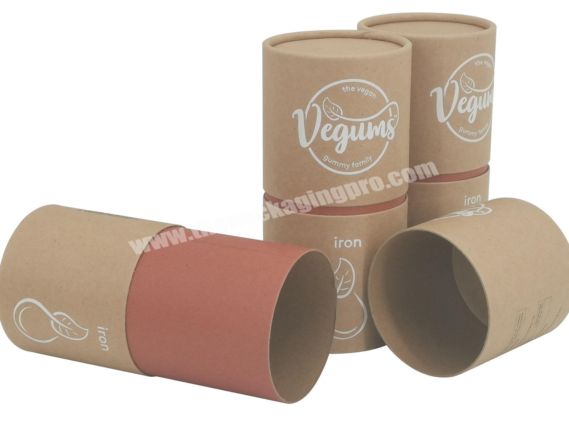 Food Grade Jelly Drops Packing Paper Curled Edge Brown Kraft Tube Cans Cylinder Gift Box