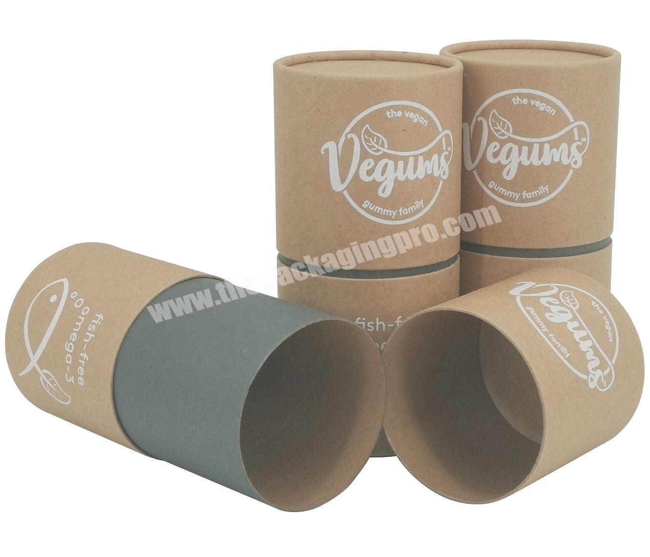 Food Grade Soft Sweets Packaging Paper Brown Kraft Tube Canister Curled Edge Cylinder Gift Box