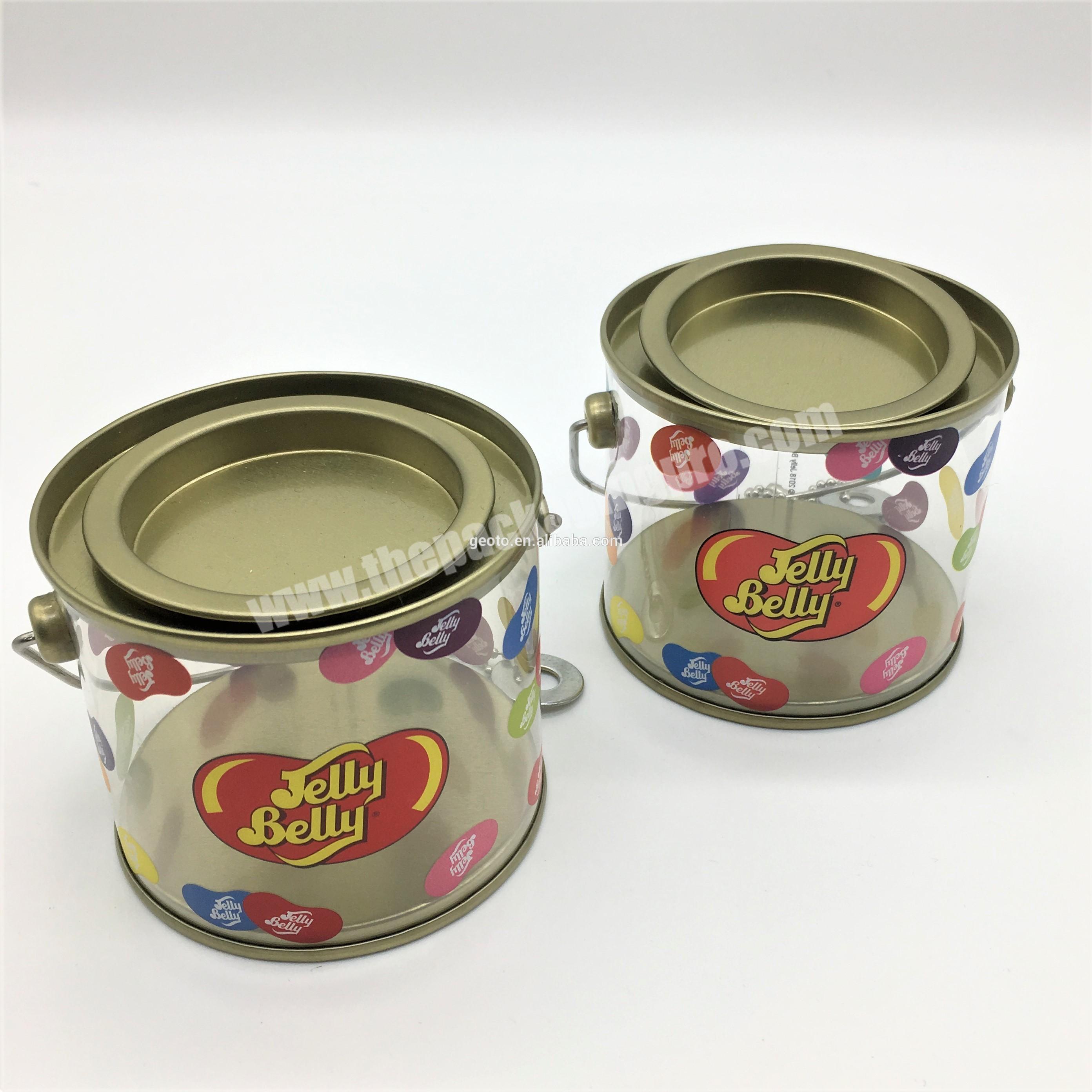 food grade transparent plastic pail for candy container with handle customized print