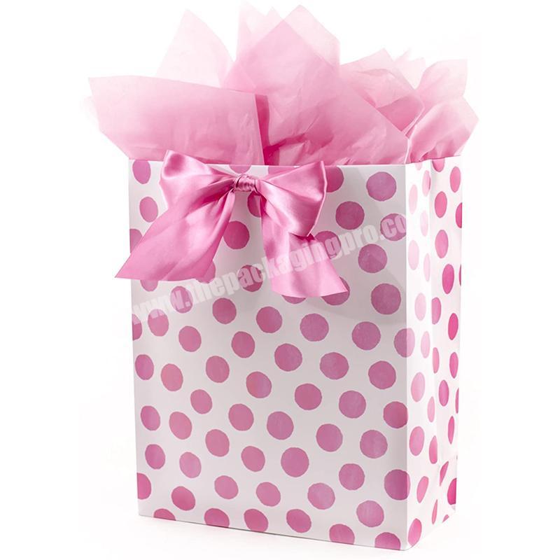 free sample custom logo luxury pink cardboard paper bag with ribbon handle