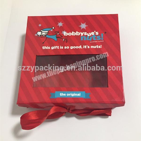 Gift box with window lid ribbon closure box with window packaging