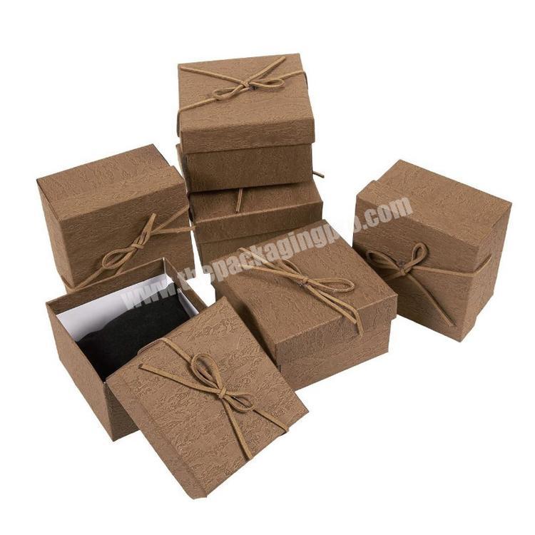 Gift Boxes Set Pack Jewelry Gift Boxes with Leather Bow Knot on The Lid for Rings, Bracelet, Necklace - Brown