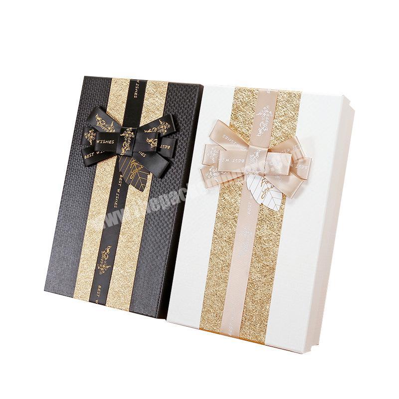 Glitter Bow Gift Black Boxes With Ribbon