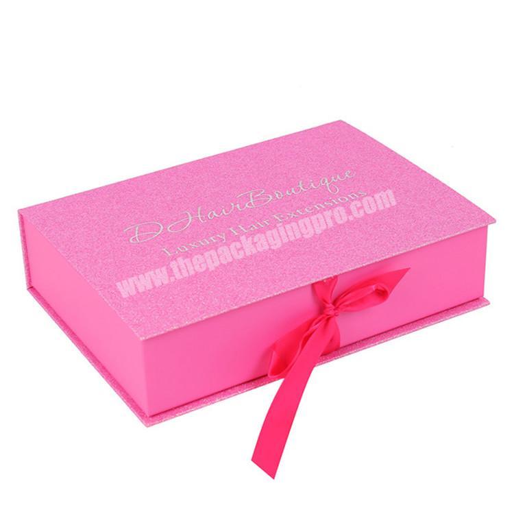 glitter paper gift skin cosmetics box with ribbon