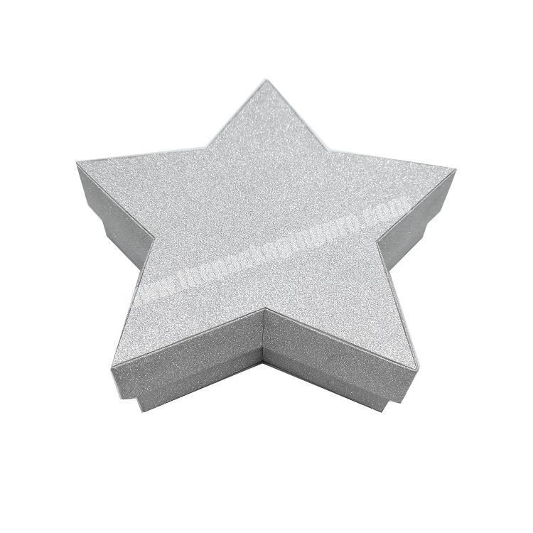 Glitter paperboard star shape chocolate gift box packaging with silver color