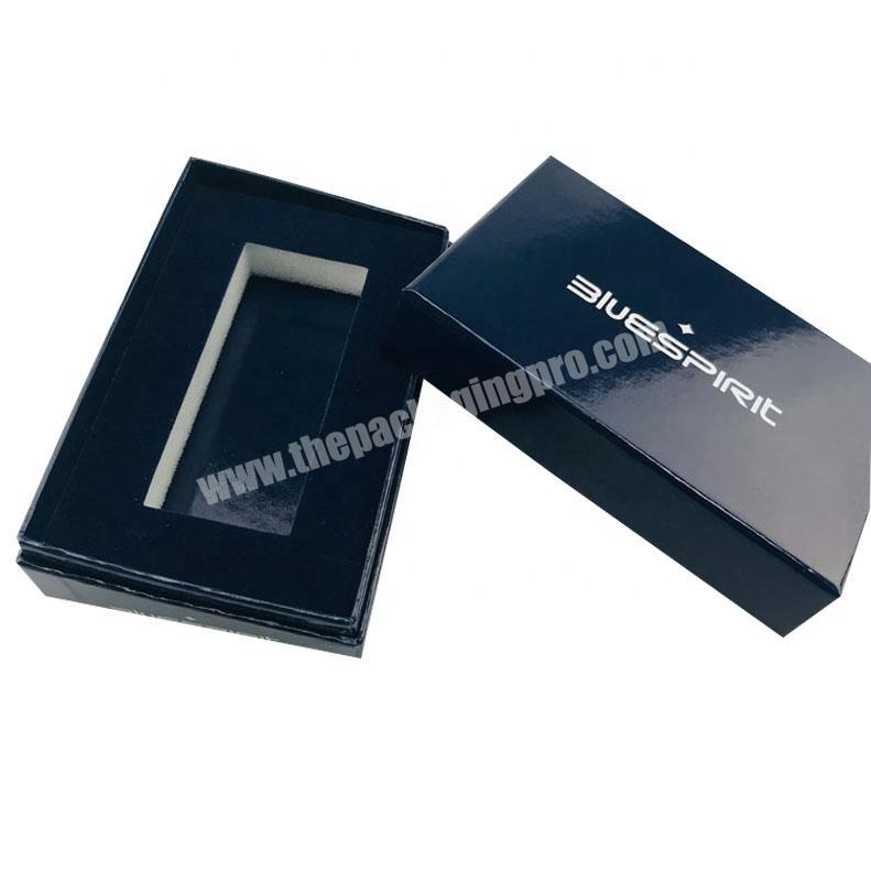 glossy dark blue 3 pieces bevel edge lift-off cardboard boxes with foam inlay