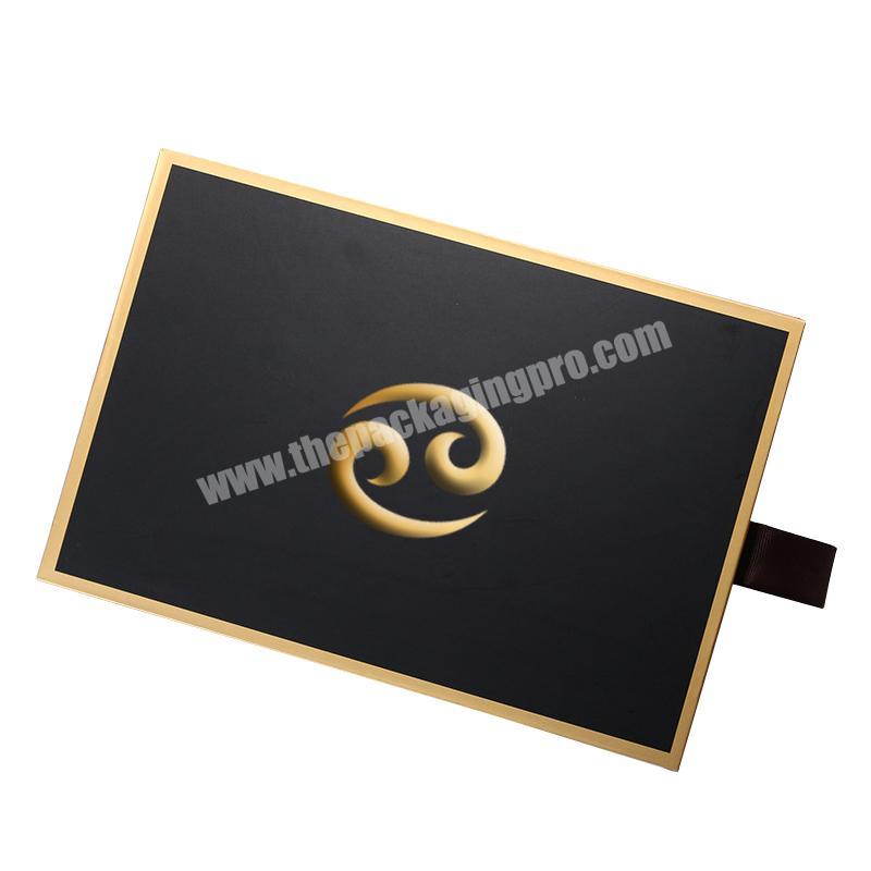 gold boarder matte black embossed gold logo cardboard drawer sliding cosmetic beauty skincare set gift packaging box