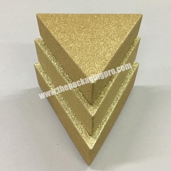 Gold Cardboard Triangle Box Custom Luxury Paper Gift Box Packaging With Glitter Paper Gift Box With Lid