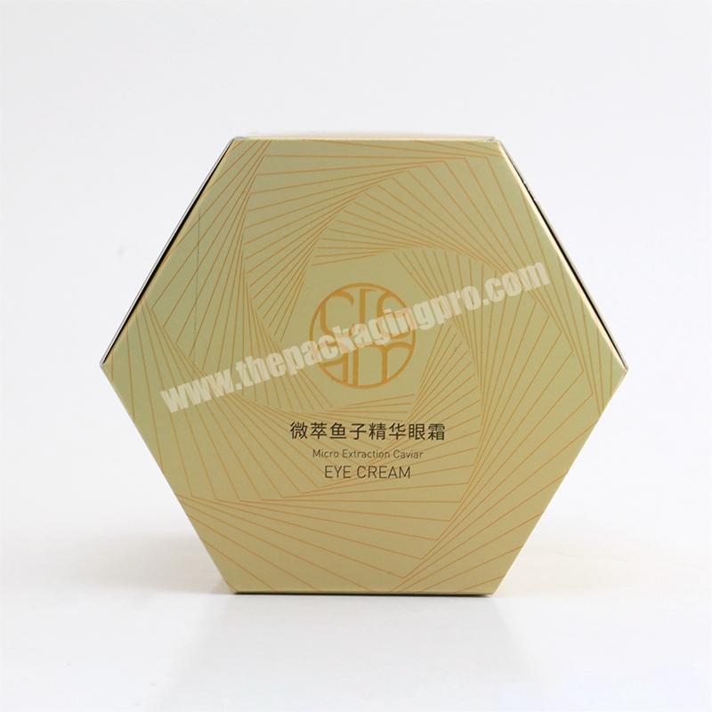 Gold Hexagon Eye Cream Essence Protector Packing Box Custom Paper White Card Foldable Cosmetic Box