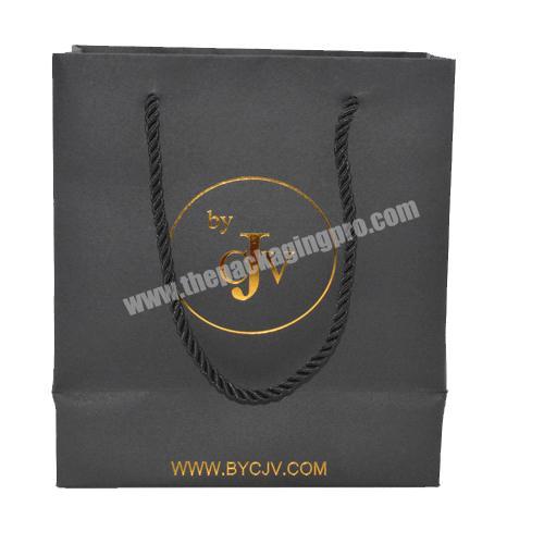 Gold Hot stamp Paper Bag Packing With Matt Black outside color rope handle For Clothes heel boots ankle hat T Shirt