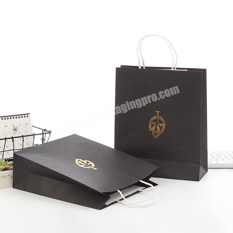 Gold Hot Stamping Black Custom Shopping Packaging Paper Bags With Your Own Logo