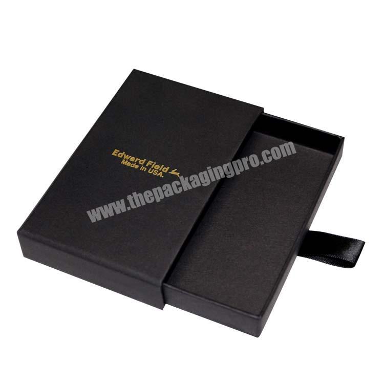 Gold Hot stamping bronzing foil Black paper Rigid cardboard Sliding Drawer Gift Packaging box