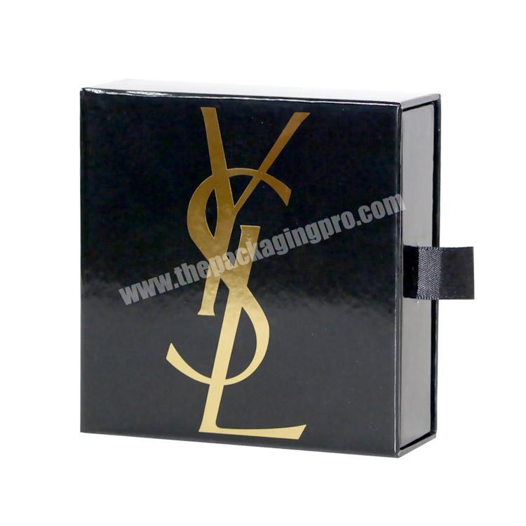 gold hot stamping logo black drawer gift box packaging with EVA