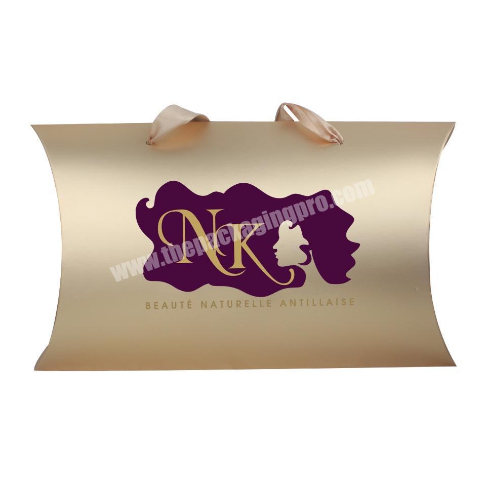 gold pillow custom label hair extensions box with ribbon