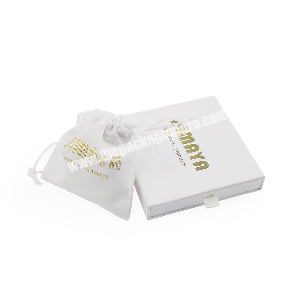 gold stamping jewellery packaging bags leather velvet pouch cardboard custom logo white jewelry box