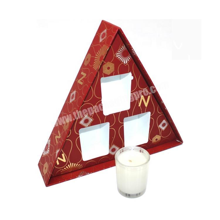 Gold Supplier Custom Unique Triangle Shape Cardboard Christmas 3 Glass Candle Gift Boxes Packaging