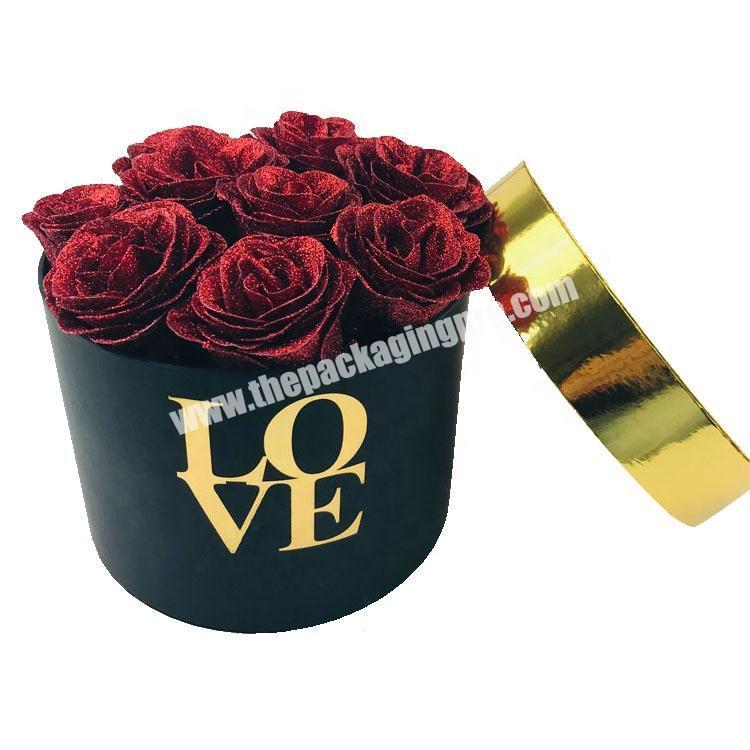 Gold top black bottom round gift box for rose luxury flower box