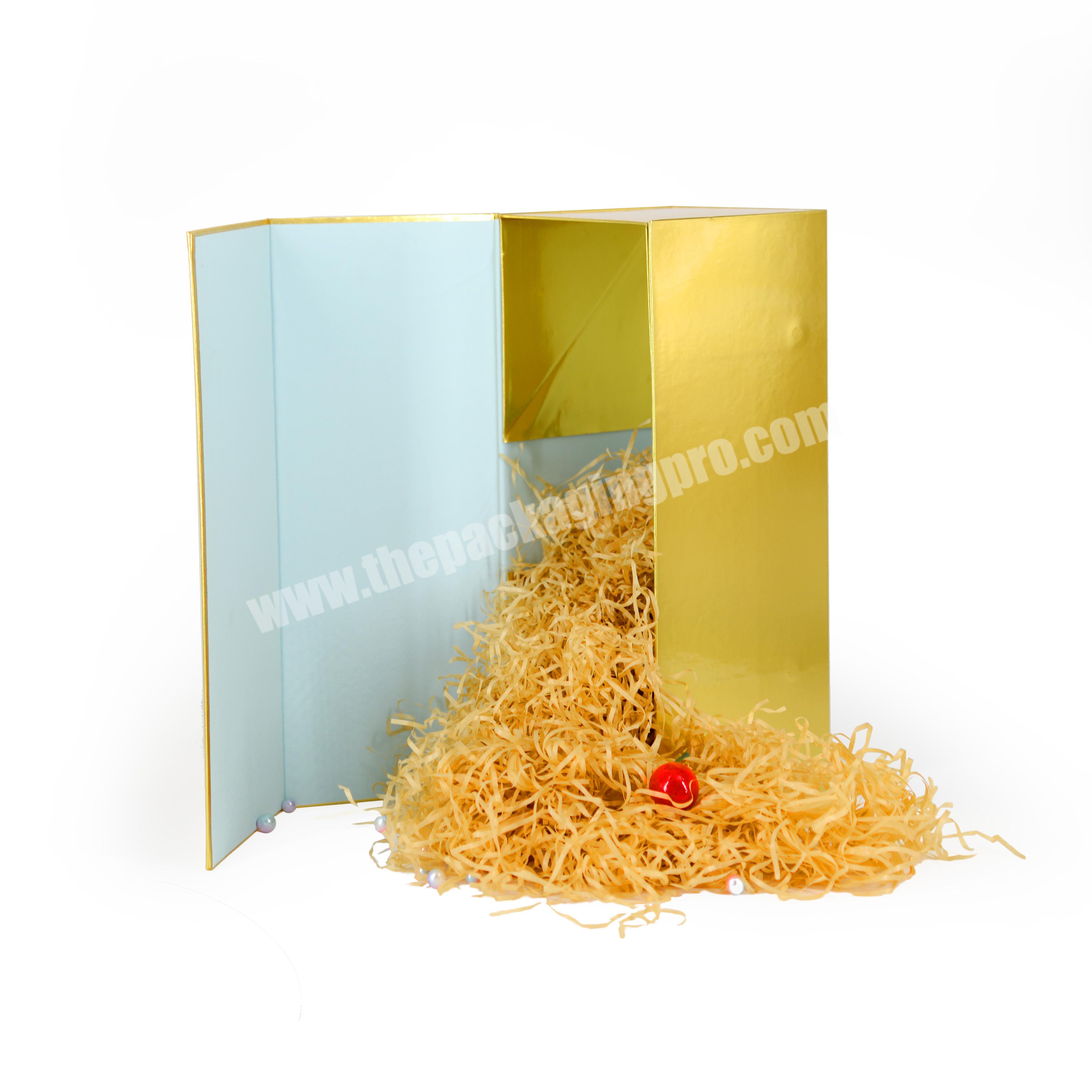 Golden large folding collapsible hard paper magnetic gift box
