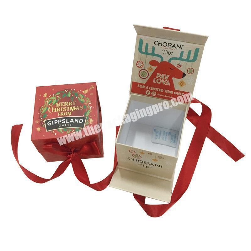 Guangzhou Personalized Red Magnetic Gift Box With Ribbon For Christmas Gift
