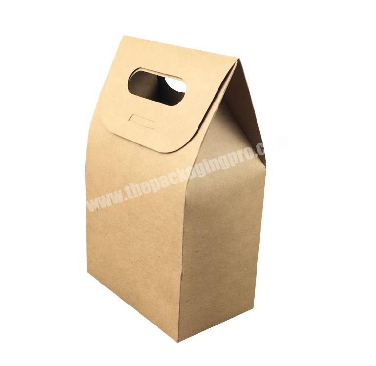 Handled rectangle paper gift folding box brown kraft paper bag