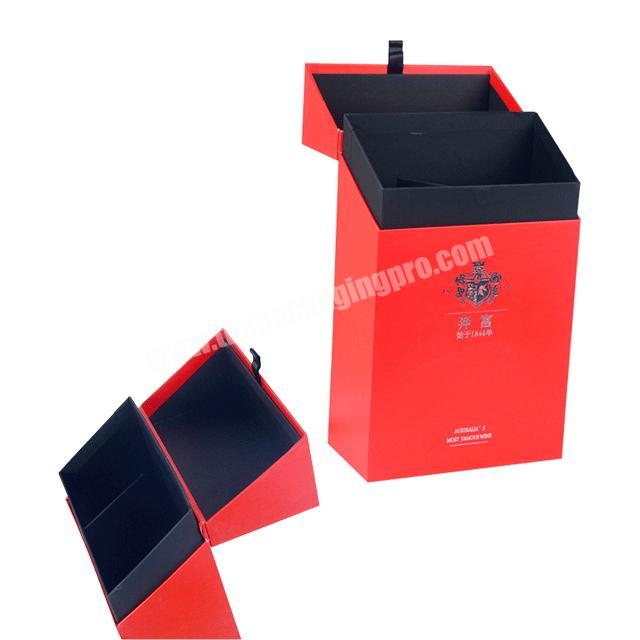 Handmade Custom luxury Red Gift Cardboard Paper Packaging Boxes Bottle Wine Box
