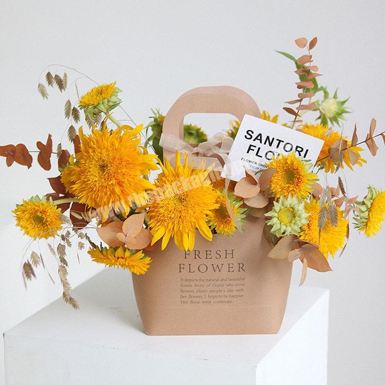 Handmade Gift Bag Brown Flower Portable Paper Bag