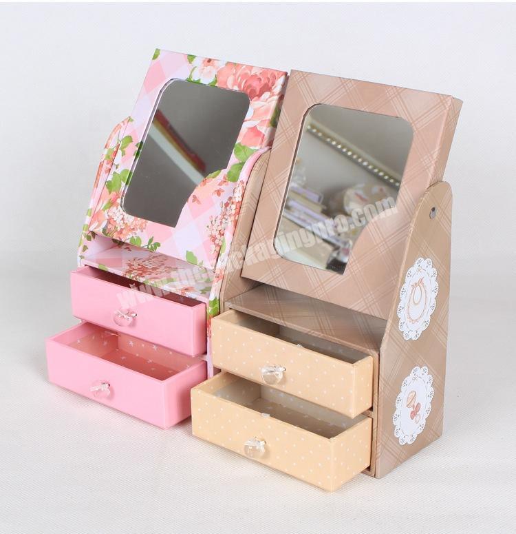 Handmade high-end jewelry box, paper desktop storage box, mirror flip cosmetic paper box