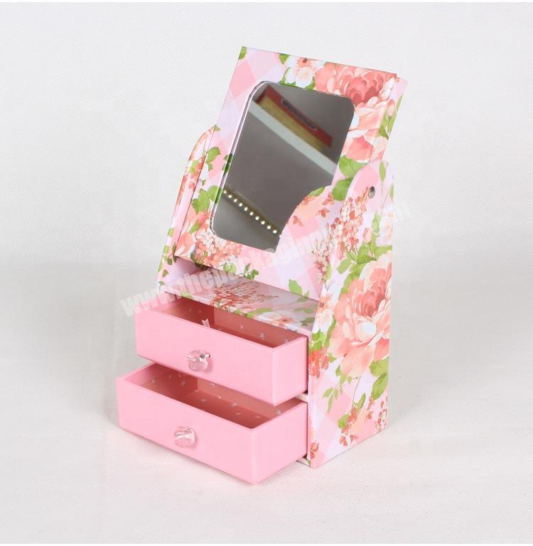 Handmade high-end jewelry box, paper desktop storage box, mirror flip cosmetic paper box
