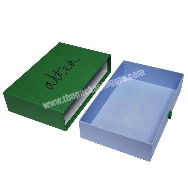 Handmade luxury packing cardboard sliding drawer box packaging with ribbon handle